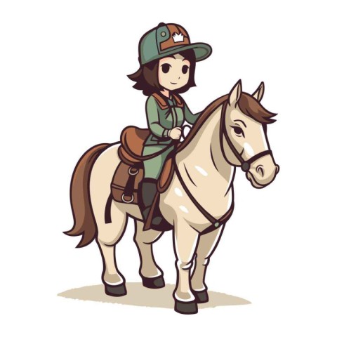 Vector illustration of a girl in a military uniform riding a hor