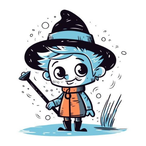 Vector illustration of a Cute cartoon boy in a witch costume for