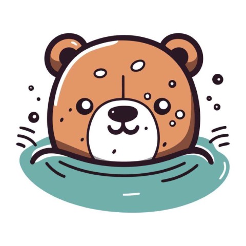 Cute cartoon bear sleeping in the water. Vector illustration on