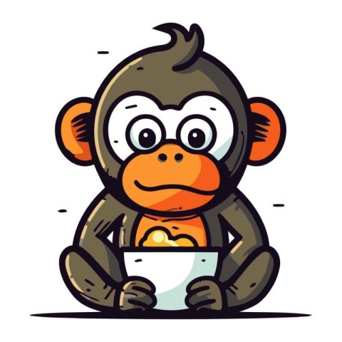 Monkey with bowl of milk. Vector illustration in cartoon style.