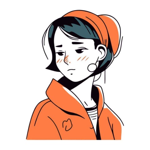 Vector illustration of a girl in a red jacket and orange cap.