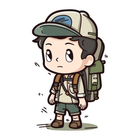 Boy scout with backpack. Vector illustration of a boy scout with