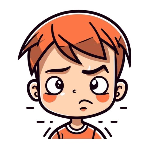 Cute little boy with angry facial expression. cartoon vector ill