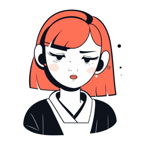 Cute anime girl with red hair. Vector illustration in a flat sty