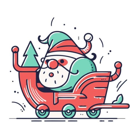 Christmas and New Year vector illustration. Santa Claus rides a