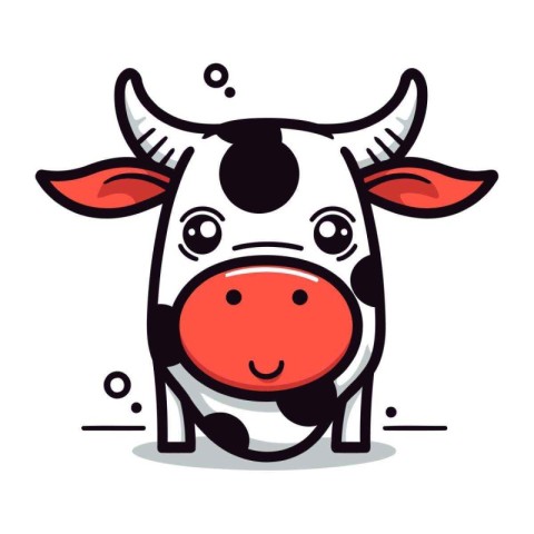 Cute Cow Face Cartoon Character Vector Illustration. Farm Animal