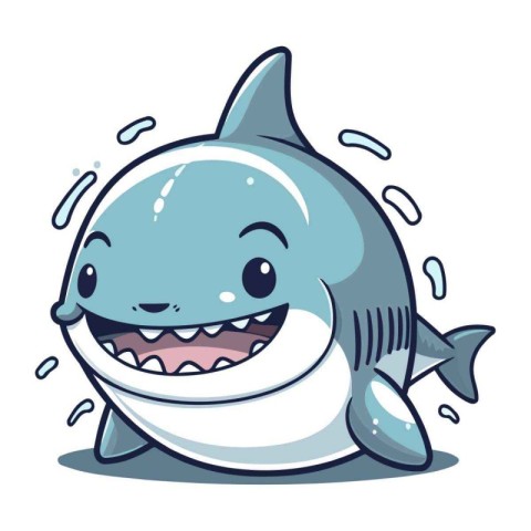 Vector illustration of a cute cartoon shark. Isolated on white b