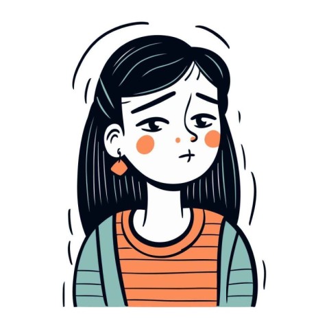 Crying girl. Hand drawn vector illustration in cartoon comic sty