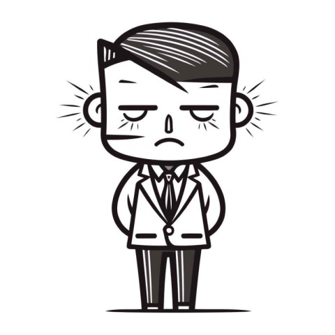 Angry Businessman   Black and White Vector Illustration of a Bus