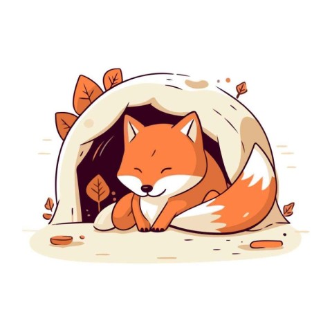 Cute fox sleeping in a hole. Vector illustration in cartoon styl