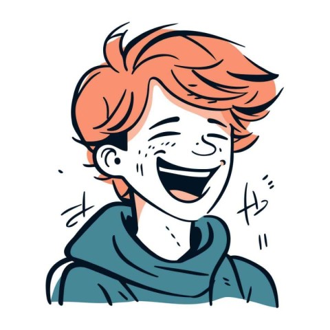 Vector illustration of a happy boy with red hair and blue scarf.