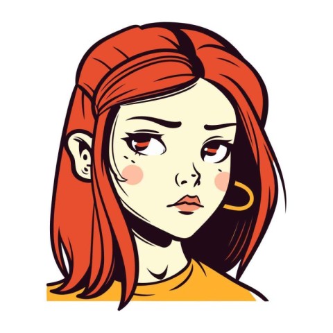 Vector illustration of a girl with red hair and freckles.