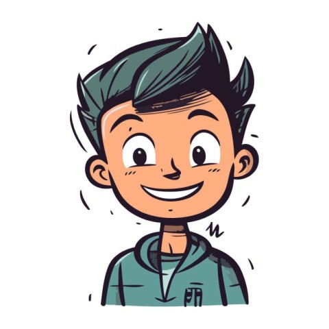 Vector illustration of a smiling boy in a hoodie. Cartoon style.