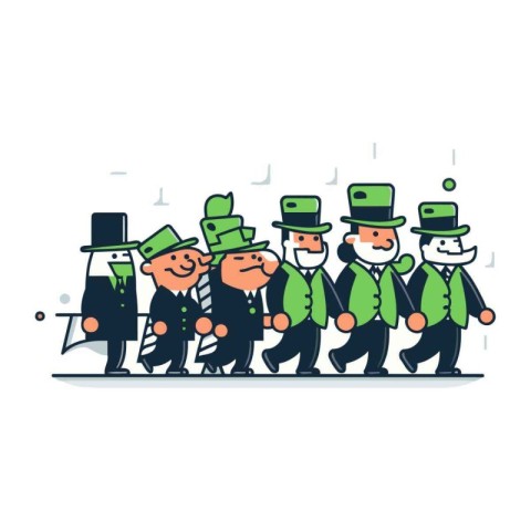 Leprechauns in costumes. St. Patricks Day. Vector illustration