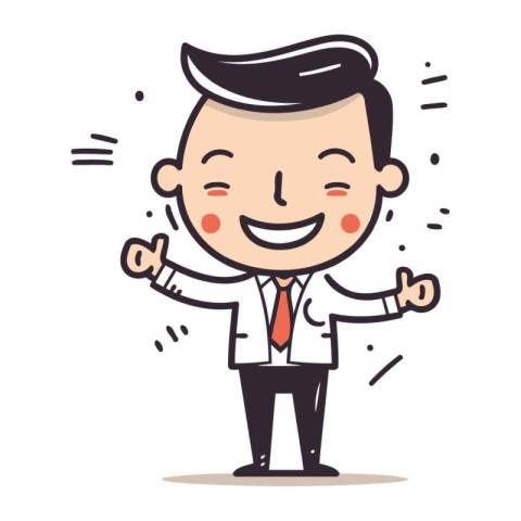 Businessman showing thumbs up with both hands. Vector character