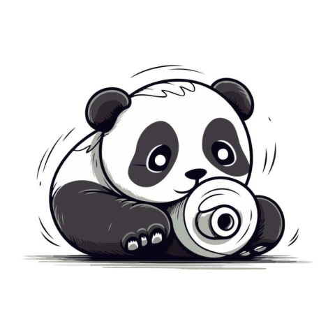 Panda with a camera. Vector illustration on a white background.