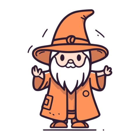 Cartoon vector illustration of a funny wizard in a hat and cloak