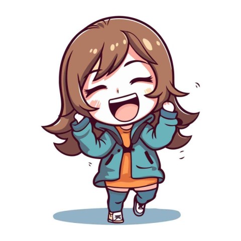 Illustration of a Cute Little Girl Wearing a Jacket and Smiling