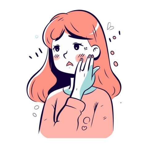 Illustration of young woman suffering from toothache. Vector ill