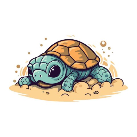 Cute cartoon baby turtle. Vector illustration isolated on white