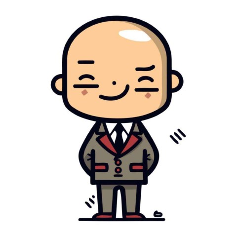 Vector illustration of happy bald man in suit. Isolated on white