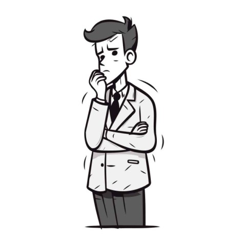 Illustration of a businessman thinking with his hand on his chin