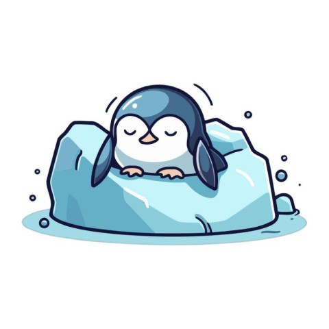 Cute penguin sleeping on ice floe. Vector illustration.