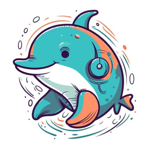 Cute cartoon dolphin isolated on a white background. Vector illu