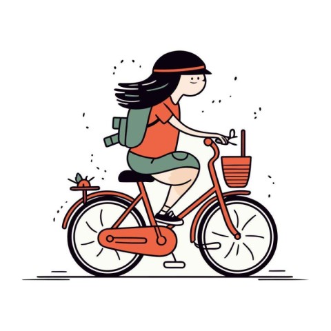 Woman riding a bicycle. Vector illustration of a girl riding a b