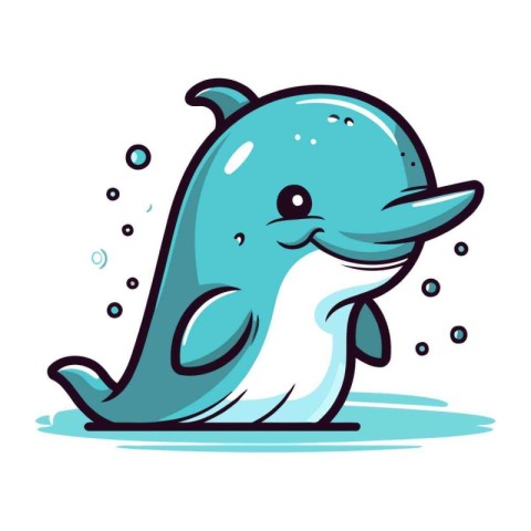 Cute cartoon dolphin. Vector illustration isolated on a white ba