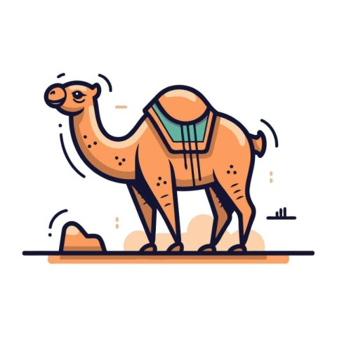 Camel. Vector illustration in flat linear style on white backgro