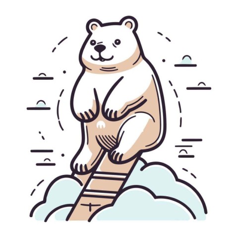 Polar bear sitting on top of a cloud. Vector illustration.