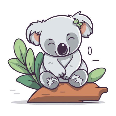 Cute cartoon koala sitting on a rock. Vector illustration.