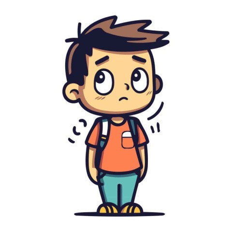 Cute boy with sad expression. Vector illustration in doodle styl