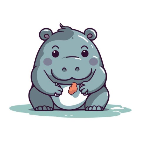 Cute cartoon hippo. Vector illustration. Isolated on white backg