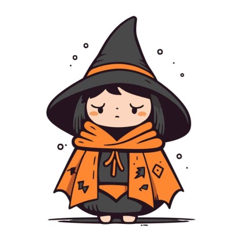 Cute little girl in witch costume. Vector hand drawn cartoon ill