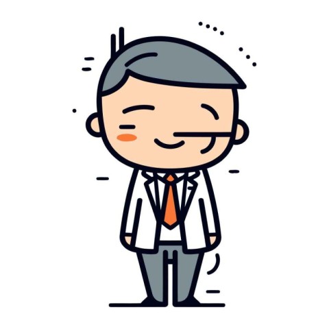 Businessman Smiling Face Cartoon Thin Line Vector Icon Illustrat