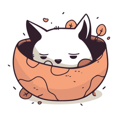 Cute cat sleeping in egg. Vector illustration in cartoon style.