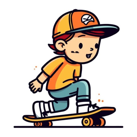 Little boy riding a skateboard. Vector illustration in cartoon s