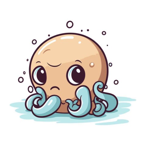 Illustration of a Cute Cartoon Octopus Floating in the Sea