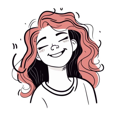 Vector illustration of a young girl with closed eyes and a smile