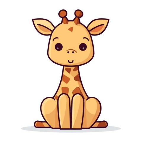 Cute cartoon giraffe sitting. Vector illustration isolated on wh