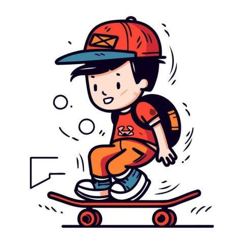 Boy riding a skateboard. Vector illustration in doodle style.