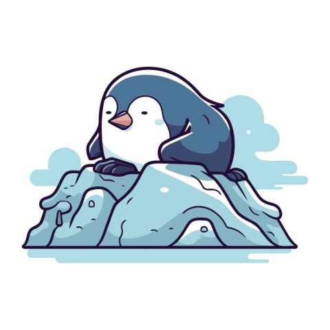 Penguin on the rock. Vector illustration in cartoon style.