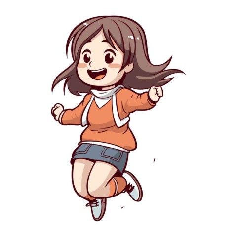 Illustration of a Cute Little Girl Jumping and Having Fun