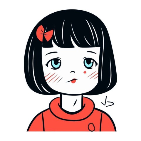 Cute little girl with a sad expression on her face. Vector illus