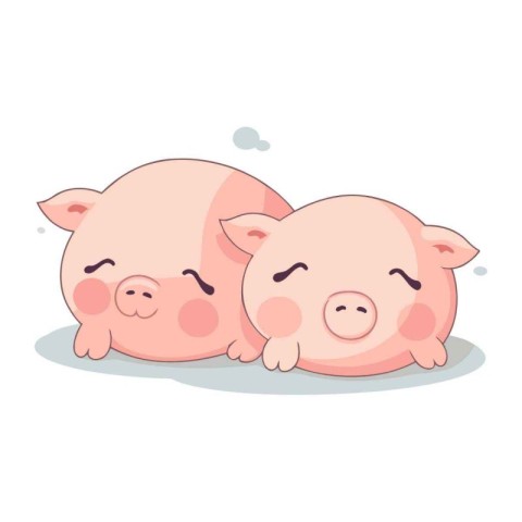 Vector illustration of two cute pigs. Cute cartoon piglet.