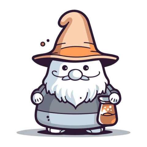 Witch Gnome with Beer Bottle Cartoon Character Vector Illustrati