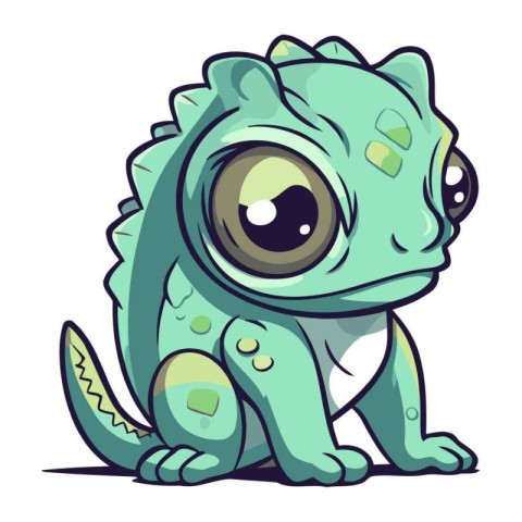 Cute cartoon chameleon isolated on white background. Vector illu