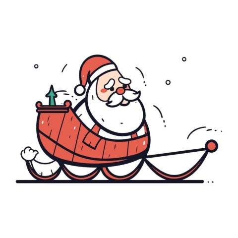 Santa Claus riding a sleigh with presents. Vector illustration i